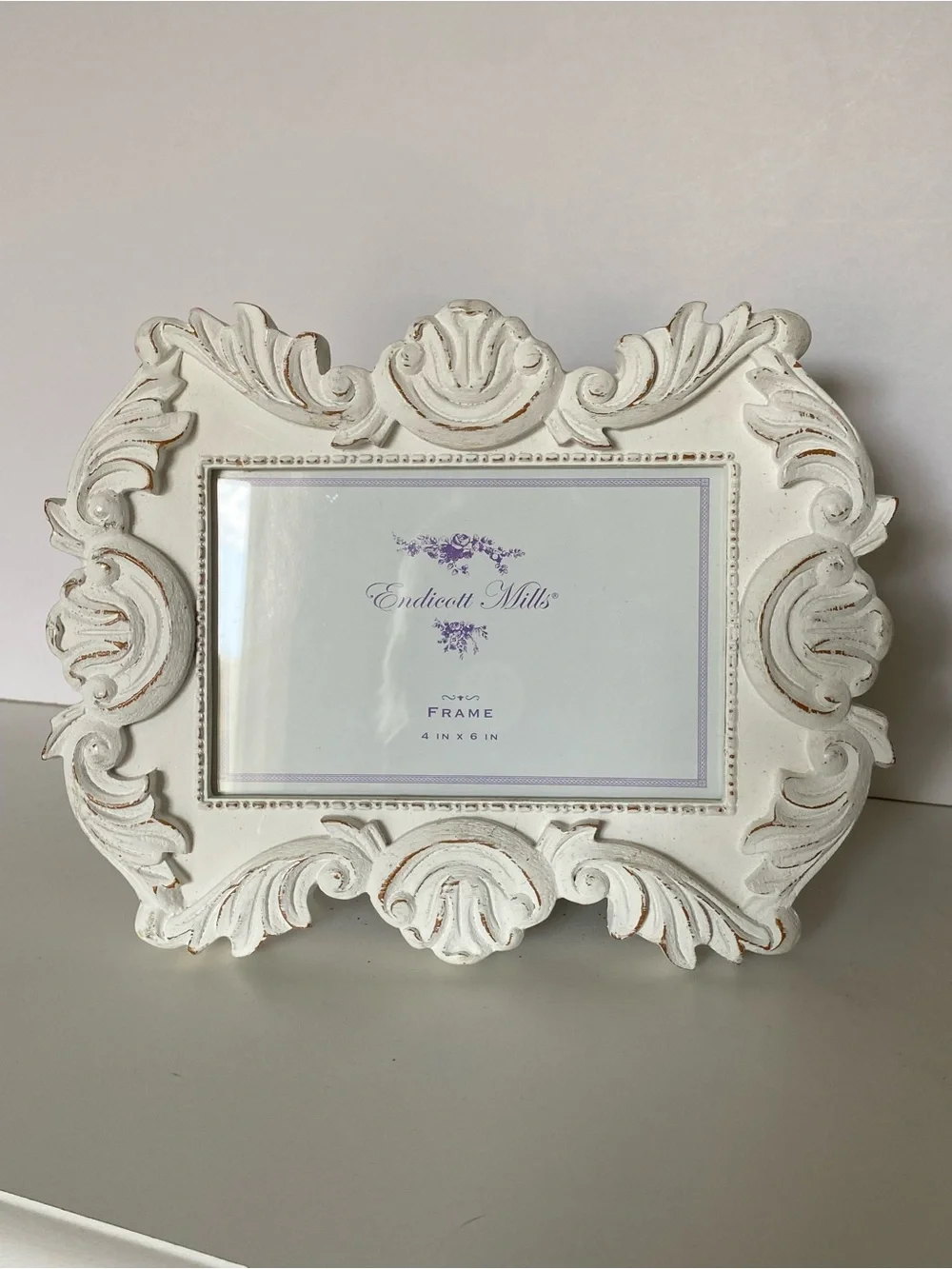 Baroque Style Picture Frame For 4 X 6” White Wood Photo Free-stand Shabby Chic l